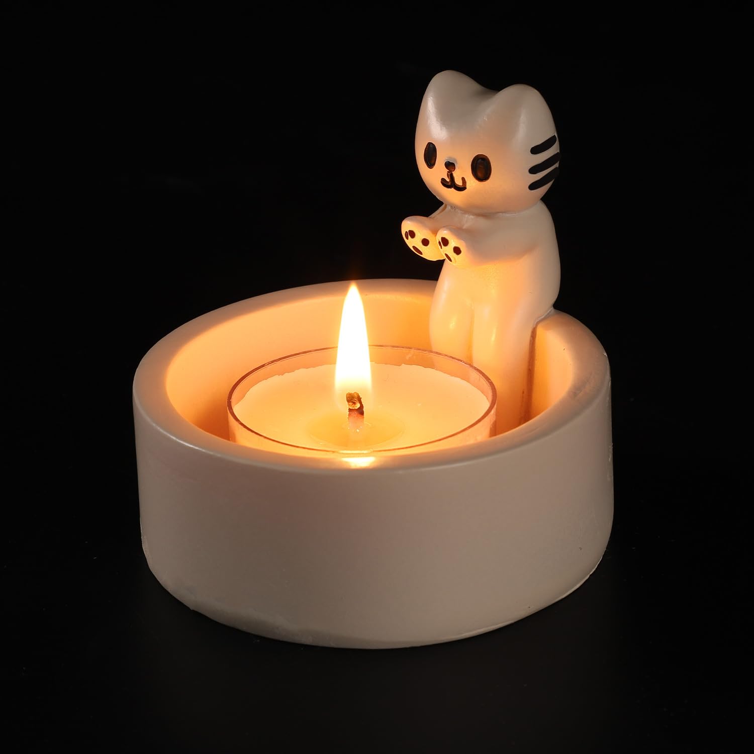 Cartoon Kitten Candle Holder & Scented Candle, Cat Warming Paws Candle Holder Kitty Warming Its Paws Cute Resin Candlestick Warm Cat Tea Light Holder Gift for Girls Women Cat Lovers