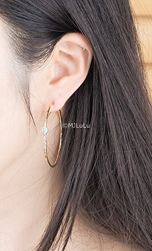 Navy Blue Simulated Lapis Lazuli Gold Plated Brass Hoop Earrings - Thumbnail 4