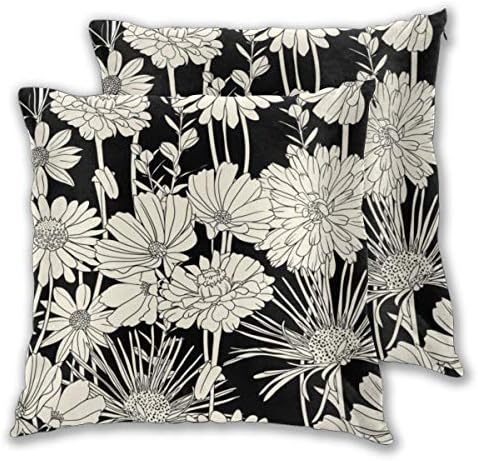 Amazon Co Jp 二枚セット 白黒 花柄 クッションカバー 45 45cm 枕カバー 抱き枕カバー 座布団カバー 寝室 部屋飾り インテリア かわいい おしゃれ シンプル ホーム キッチン