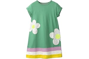 HILEELANG Toddler Girl Cotton Casual Dress Summer Short Sleeve Basic Tunic Playwear Shirt Dresses