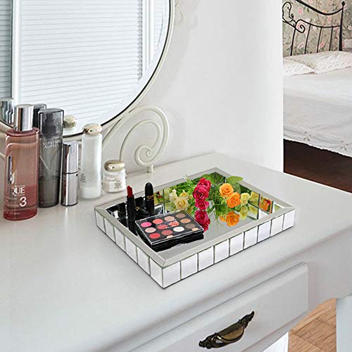Meetart Rectangle Organizer 14 X 11 Decorative Silver Mosaic Mirror Tray Vanity Tray Serving Tray Jewelry