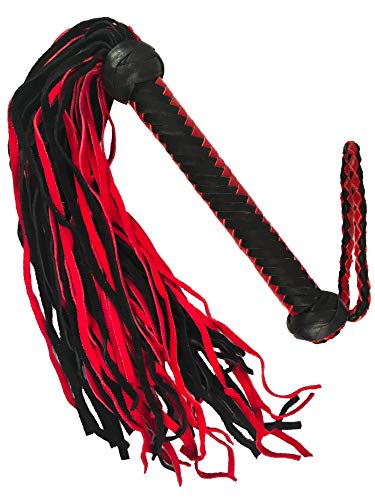Prairie Horse Supply Straight or Knobbed Flogger, Whip, Solid Rod with Soft or Thick Leather Tails, Style Choice (Red Black) - Thumbnail 6