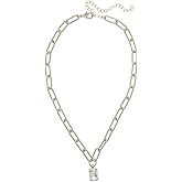 Sorrelli Crystal Pendant Necklace, 16-20 Inch Adjustable Chain, Emerald Cut
