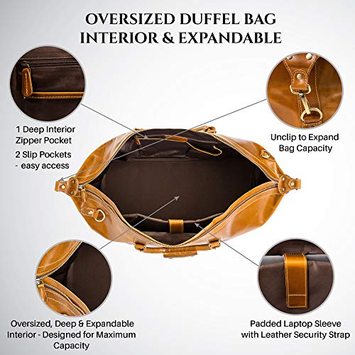 Viosi Genuine Leather Travel Duffel Bag Oversized Weekend Luggage