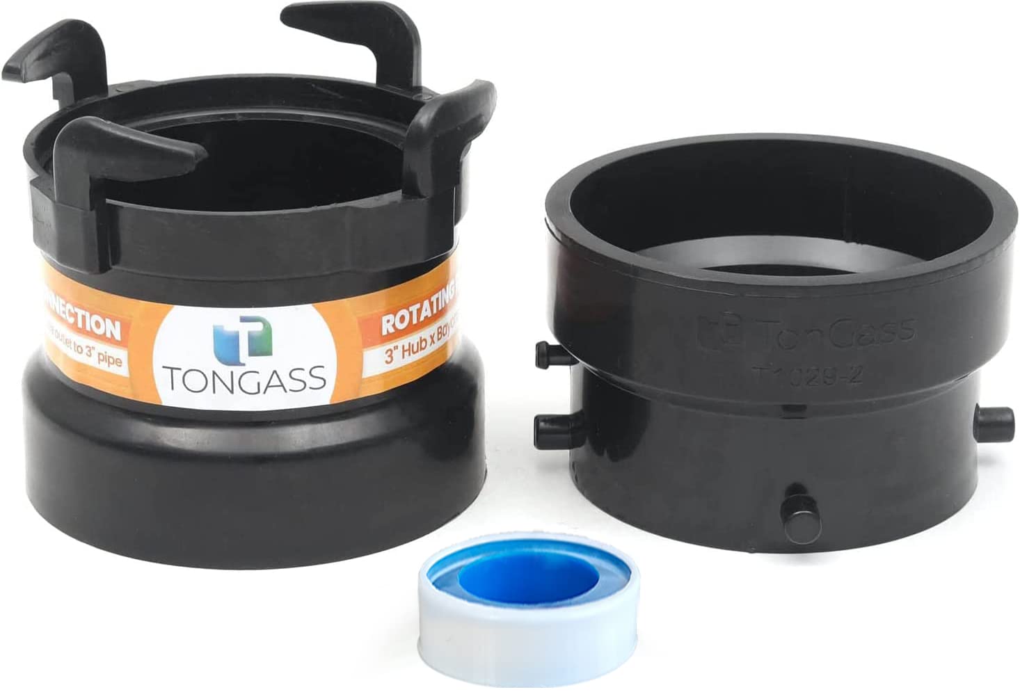Photo 1 of TonGass (Combo Pack) RV Sewer Hose Fitting Adapter to PVC, RV Sewer Connection & Termination Adapter - 3" Hub x Bayonet Hooks with Thread Seal Tape