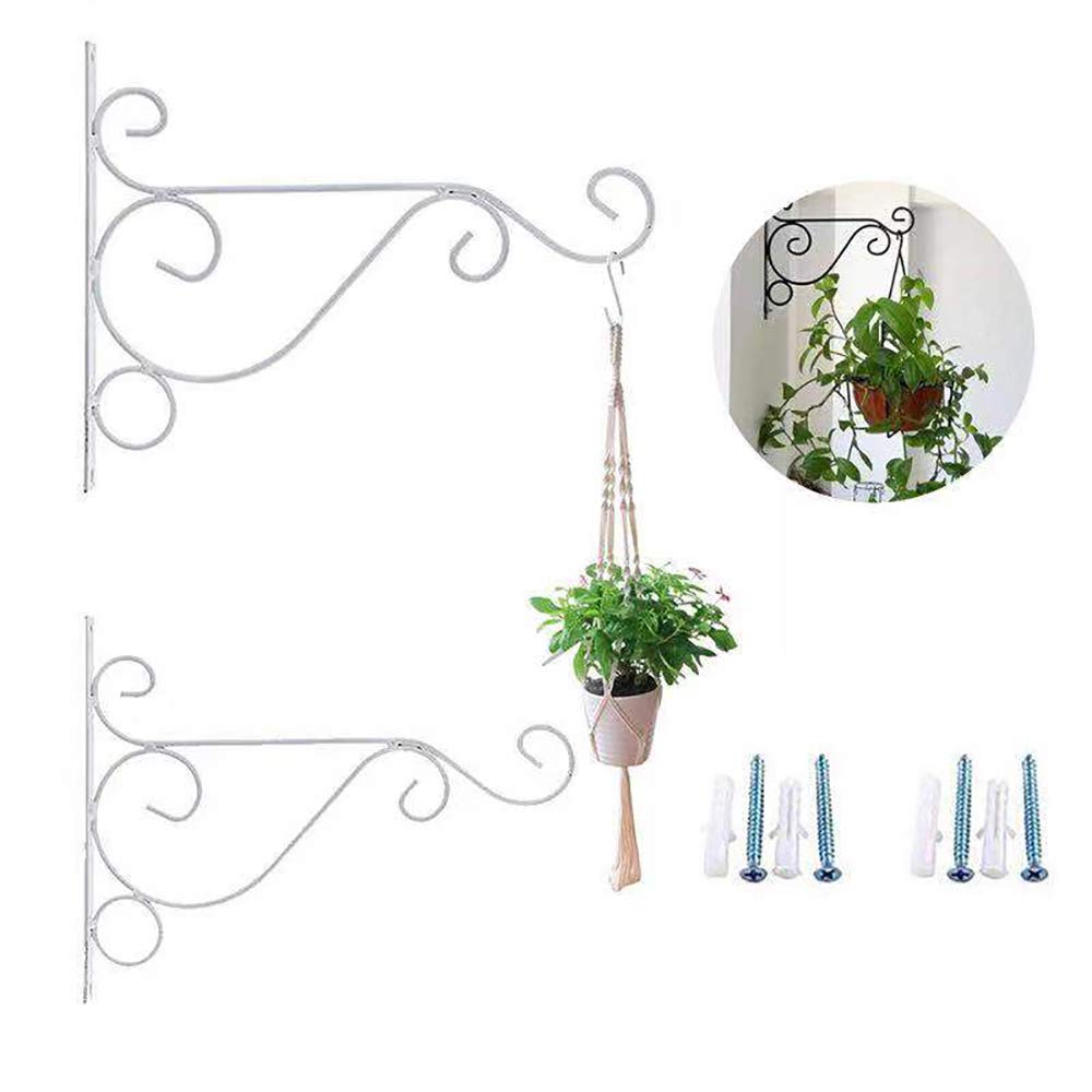 Bestenrose 2 Pack 10" Iron Hanging Plants Bracket Decorative Wall Planter Hanger Hooks with Screws for Bird Feeder Lanterns Wind Chimes (White)