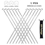 Panshi BBQ Stainless Steel Kabob Skewers,15” Reusable Flat Metal Sticks For Barbecue,Cooking,Baking, Grilling Set With Storage Pouch (12 PCS)