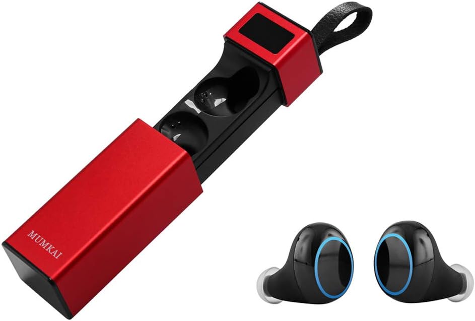 Volkcam TWS Wireless Earphones, Bluetooth V5.0 Stereo Earbuds, Mini in Ear Sport Headphone with Mic and Portable Charging Case (Red)