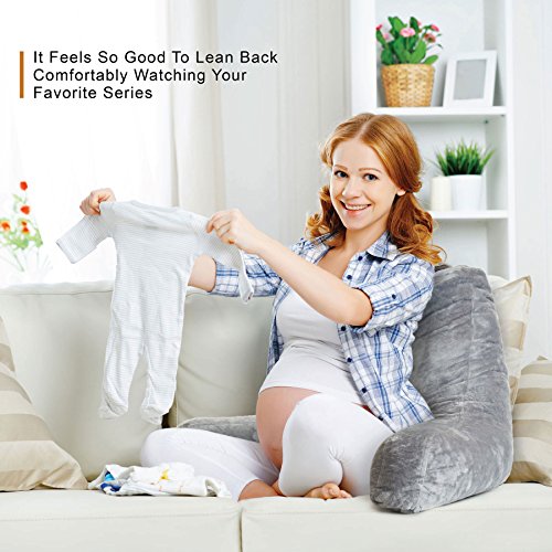 XL Reading Pillow for All Ages Machine Washable Velvet Cover Soft, Breathable, for Sitting, Reading, TV, Laptop Use Shredded Foam Backrest Pillow with Arms by YesIndeed, 2 Colors
