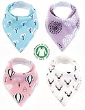 Baby Bandana Drool Bibs Organic 4 Pack for Girls with Snaps, Absorbent Soft Cotton for Teething Drooling Feeding, Cute Baby Shower Newborn Registry Gift Set Burp Cloth (Pink Purple Coral Blue Heart)