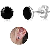 Handmade Black Onyx Gemstone Round 6mm Stud Earrings, 925 Sterling Silver Circle Studs for Women, Cartilage Earring, Tarnish & Water Resistant, By Miya Jewelry Creations