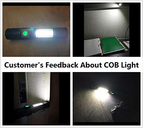 Rechargeable Flashlight, Magnetic Flashlight（with 18650 Battery), Super Bright Pocket-Sized COB Work Light T6 LED Torch with Clip, Zoomable, Water Resistant, 4 Modes for Camping Hiking 2 Pack