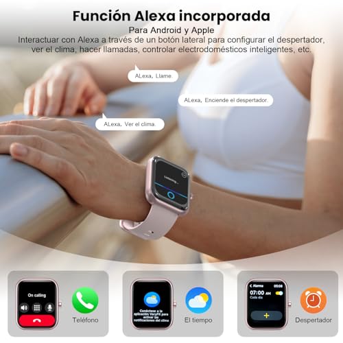 EASYTAO Reloj Inteligente, Smartwatch Mujer, Llamadas por Bluetooth, Monitorización del sueño, con el Asistente de Voz Alexa, Monitoreo de Salud Las 24 Horas, Impermeable IP68, Rosa