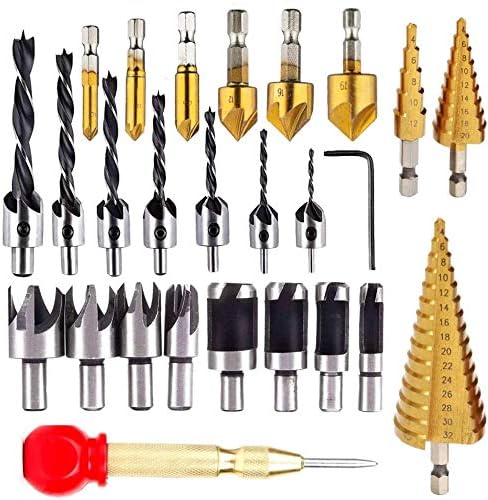 KAHEIGN 26Pcs Countersink Drill Bit Set, 8Pcs Wood Plug Cutter Drill Bits, 7Pcs Three Pointed Drill Bit