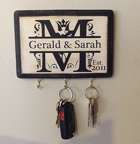 Personalized Key Holder for Wall - Custom Key Hanger with Family or Couple's Name | Vinyl or Laser Engraved Options | Natural Wood Key Rack | Made in USA.