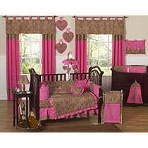 Unique Crib Bedding Cheetah Animal print Pink and Brown Baby Girl Bedding 9pc Crib Set