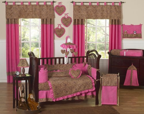 Cheetah Animal print Pink and Brown Baby Girl Bedding 9pc Crib Set, Baby & Kids Zone