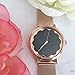 Olivia Womens Scalloped Rose Gold Watch Black Face Rose Metal Mesh Strap
