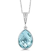 Gem Stone King 9.00 Cttw Blue Topaz Pendant Necklace For Women In 925 Sterling Silver | Gemstone Birthstone | 16X12MM Pear Shape | With 18 Inch Silver Chain