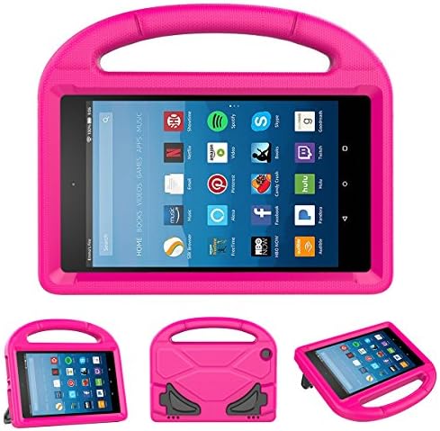 MEEYO Kids Case for Fire HD 8 2017 - Light Weight Shockproof Handle Stand Kid-Proof Cover Kids Friendly Case for Fire HD 8 inch Display Tablet (7th Generation, 2017 released), Magenta/Rose