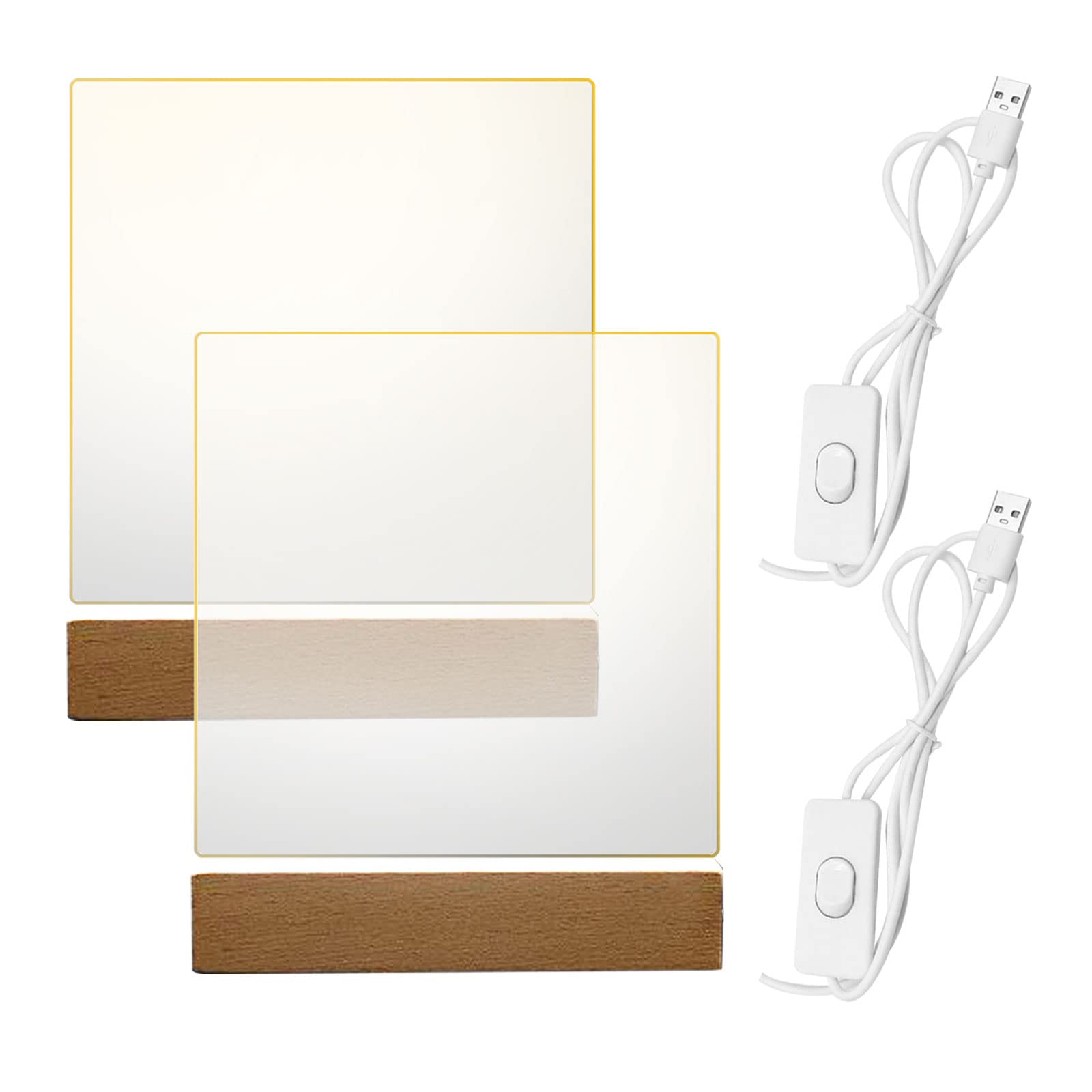 CDIYTOOL LED Lights Display Base, 2 Pack Wooden Lighted USB LED Light Base Stand Desktop Display Base with 2PCS Acrylic Sheets for DIY Acrylic Plate (Warm Light-1)