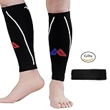 Wsky Calf Compression Sleeve - Faster Recovery Muscular - 20-25 mmHg Leg Compression Socks Improves Circulation, Relieve Calf Pain - Best Men and Women Leg Sleeves for Running,Working,Travel - Black