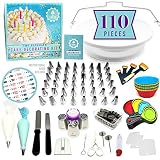 NEW!!! 110pc Ultimate Cake Decorating Supplies Kit, Rotating Cake Decorating Turntable,48 Piping Tips, 3-Russian Nozzles, Piping Bags,Baking Supplies,Cupcake Decorating Kit,Icing Tips,Decorating Tools