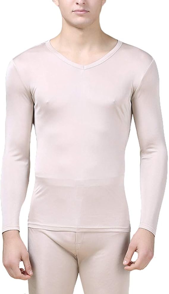 LingDooo Mens Pure Silk Winter Knit Underwear Winter Thermal Long Johns