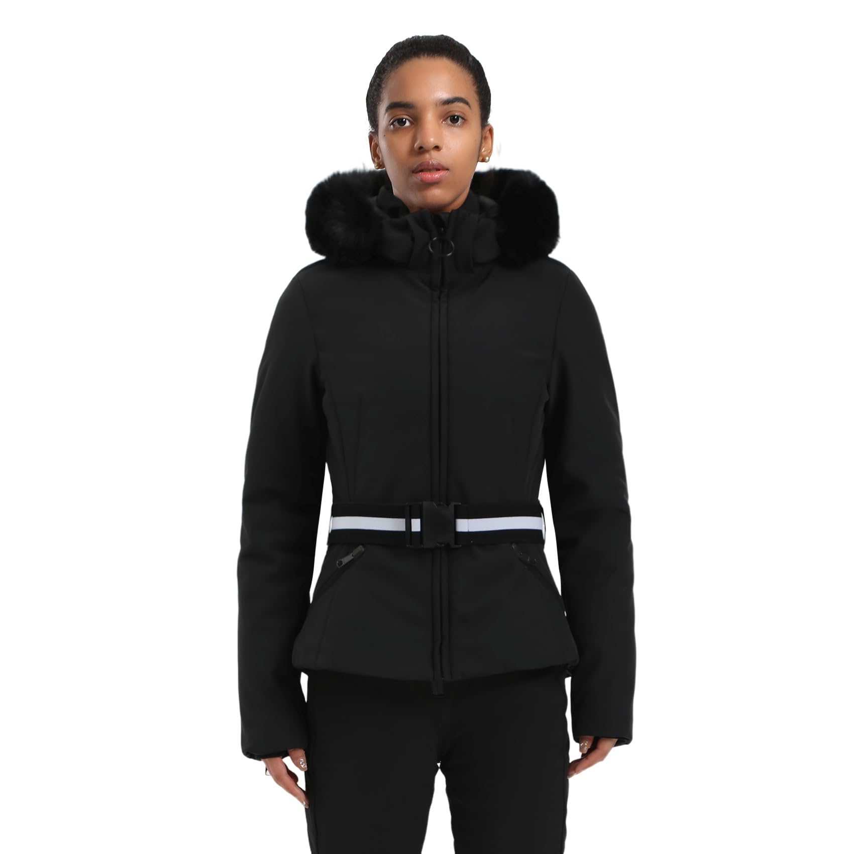 Photo 1 of Women's Ski Jacket Snowboard Warm Winter Short Slim Snow Coat Jacket Mountain Windproof Waterproof Insulated Hooded