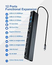 USB C Docking Station Dual Monitor with 96W Power