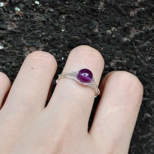 7#(5-12# Available) Natural Amethyst 925 Sterling Silver String Winding Rings for Women Handmade by "GRB ROY" 5mm Gem