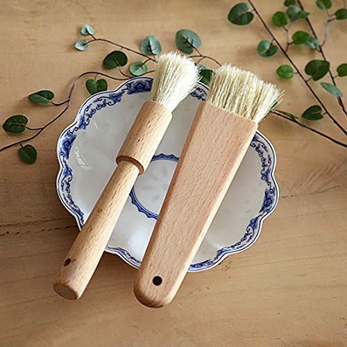 Saizone BBQ Basting Brush Nature Bristles Food Safety Pastry Brushes with Beech Wood Handle Baking Cooking Brushes Round and Flat(Pack of 2) - Thumbnail 6