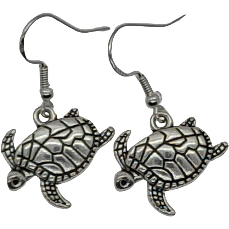 Sea Turtle Earrings Sterling Silver 925 Hooks, for Girls and Women. Beach Party/Holiday Jewellery
