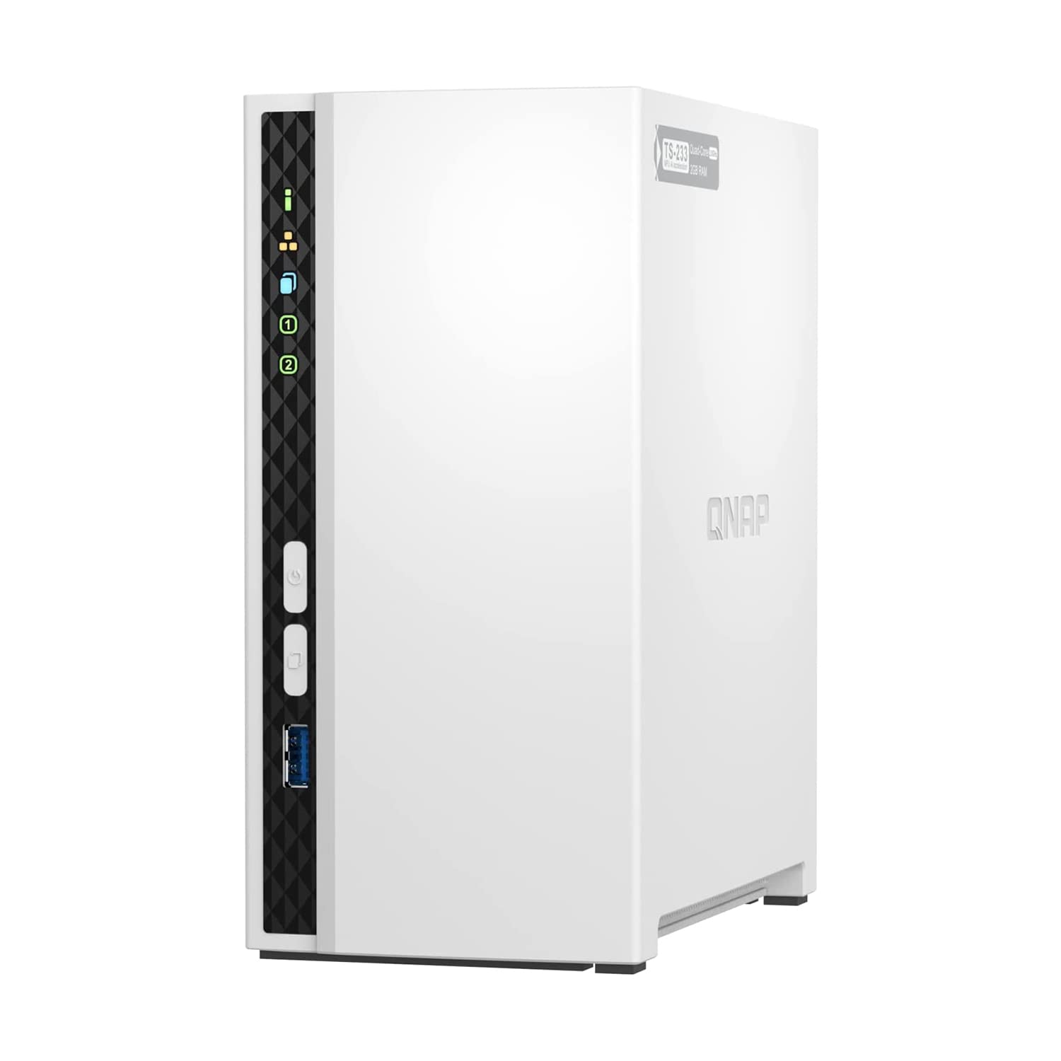 QNAP TS-233-US NAS de escritorio asequible de 2 bahías con procesador ARM Cortex-A55 de cuatro núcleos y 2 GB de RAM DDR4 (sin disco)