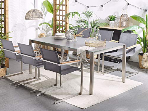 Beliani Gartenstuhl aus Edelstahl mit Polyester in Grau 6er Set Moderner Look Cosoleto – Bild 3