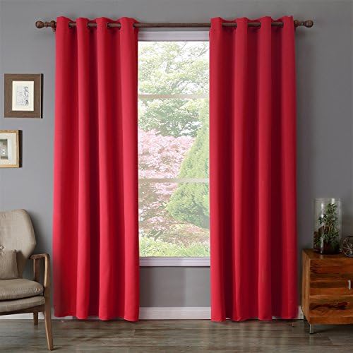 Sxshome Noise Reducing Room Darkening Blackout Thermal Insulated Treatment Window Curtains Panel and Drapes for Bedroom and Living Room (52 By 63 Inch,1 Panel,Red)