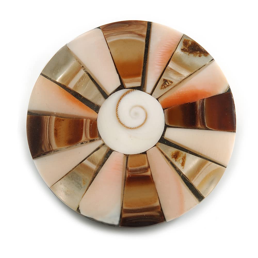 40mm L/Round Sea Shell Brooch/White/Cream/Brown Shades/Handmade/Slight Variation In Colour/Natural Irregularities