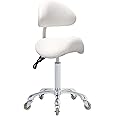 Saddle Stool Rolling Chair with Back Support,Esthetician Tattoo Dental Stool Chair,Lash Chairs for Eyelash Tech Massage Salon(White,with Backrest)