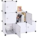 C&AHOME DIY Closet Organizer Media Storage Cabinet 6 Cube Toy Rack with Doors, marble color