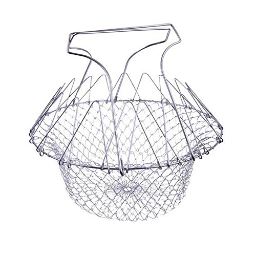 Click Here to See More Images Chef Basket Durable Frying Basket Foldable 304 Food Grade Stainless Steel Deep Fry French Basket for Frying Chicken Chips Onion Rings Easy Clean - Dracarys