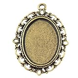 Pandahall 10pcs Antique Bronze Oval Zinc Alloy Pendant Settings for Cabochon & Rhinestone DIY Findings for Jewelry Making