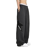 Pooyikoi Women Streetwear Sweatpants Drawstring Elastic Waist Loose Wide Leg Joggers Y2k Star Print Pants Harajuku Trousers