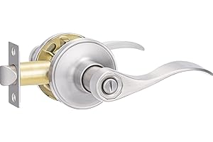 Supstron 1 Pack Privacy Door Handle, Brushed Nickel Reversible Door Lever Perfect for Interior Door and Closet, Traditional Wave Style Privacy Door Lock