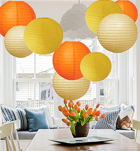 Liittle Tree -9 PCs Mixed New Round Paper Lanterns Wedding Birthday Party Decor (Autumn Shade)