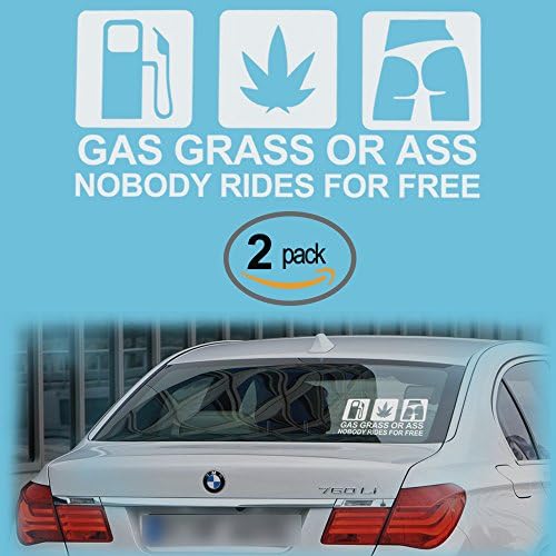 Funny Car Decals Bumper Silvery White Vinyl Stickers for Car Window GAS GRASS OR ASS 6.3'' x 3'' - Pack of 2