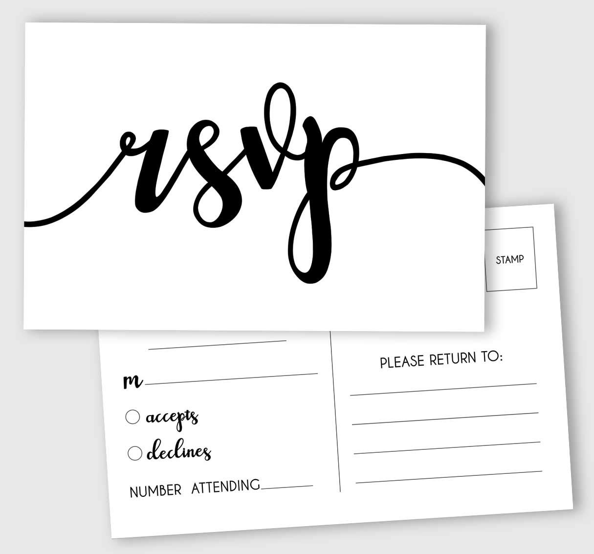 Inkdotpot 50 Blank RSVP Cards,RSVP Postcards No Envelopes Needed,Elegant Script Style Print Response Card,RSVP For Wedding,Baby Shower,Bridal Shower