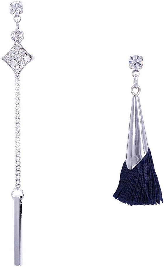 SO SEOUL Women's Tassel Mismatch Chain Drop Earrings
