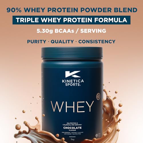 Kinetica Sports Whey Protein Powder - Chocolate, 1 Kg, 33 Servings | 23g Protein, 5.5g BCAA Amino Acid & 4.32g Glutamine | Recovery Shake for Optimum Nutrition | WADA & Informed Sport Approved