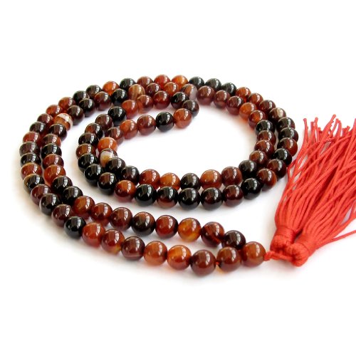 8mm Heat Treated Agate Beads Tibetan Buddhist Prayer Meditation 108 Mala Necklace