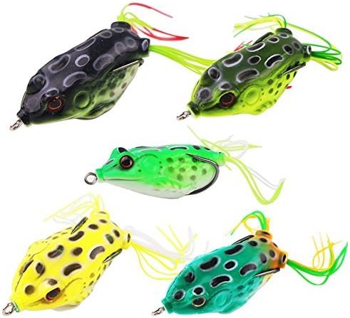 Froggy Lure | Reusable Colorful 5pcs Realistic Frog Float Bait with Back Hook and Natural Leg | Durable Soft Skin Plastic Cement Hollow Body for Freshwater Saltwater Fishing | 1414